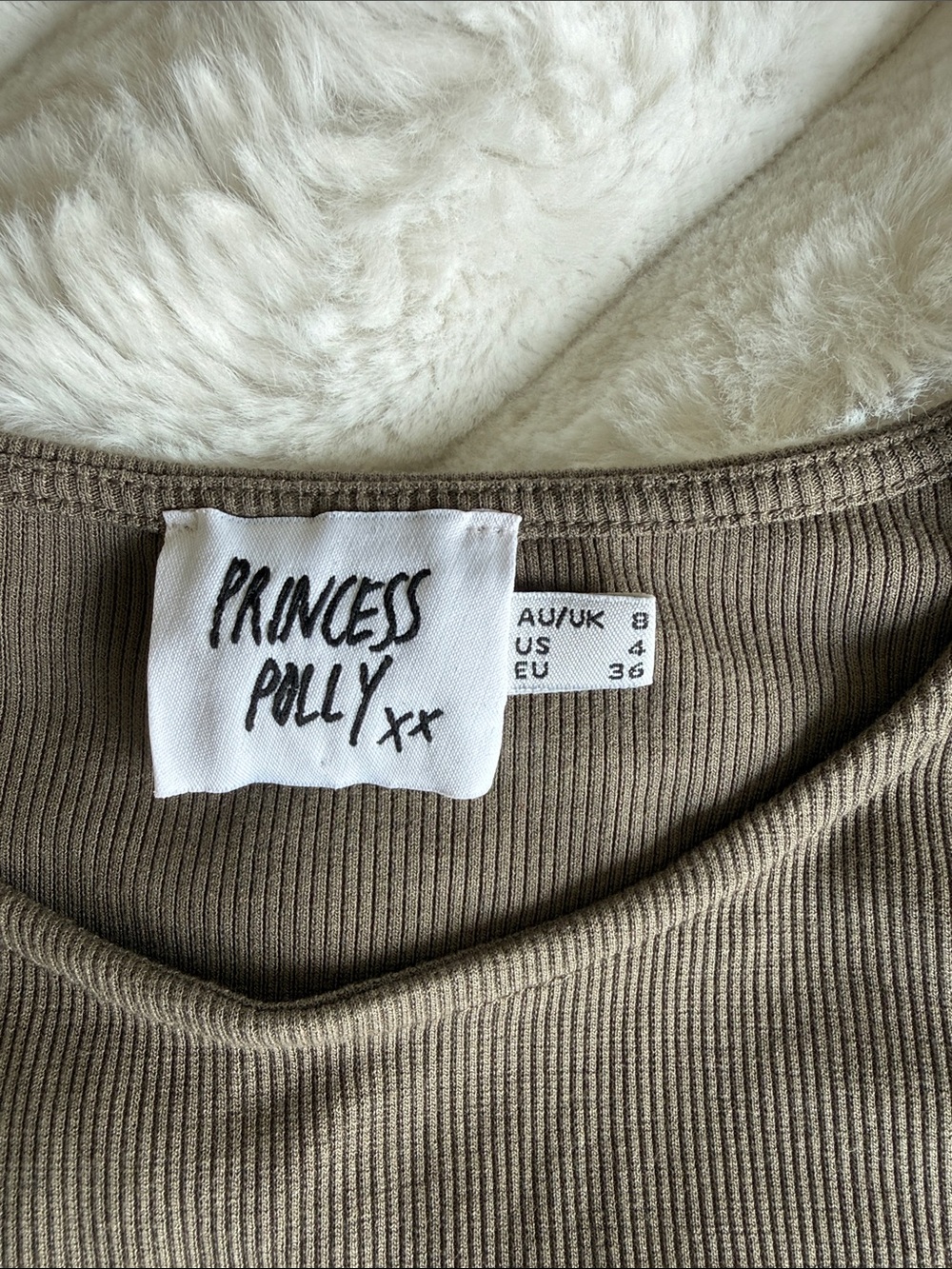Princess Polly Taupe Ribbed Ruched Drawstring Crop Top - Picture 2 of 3